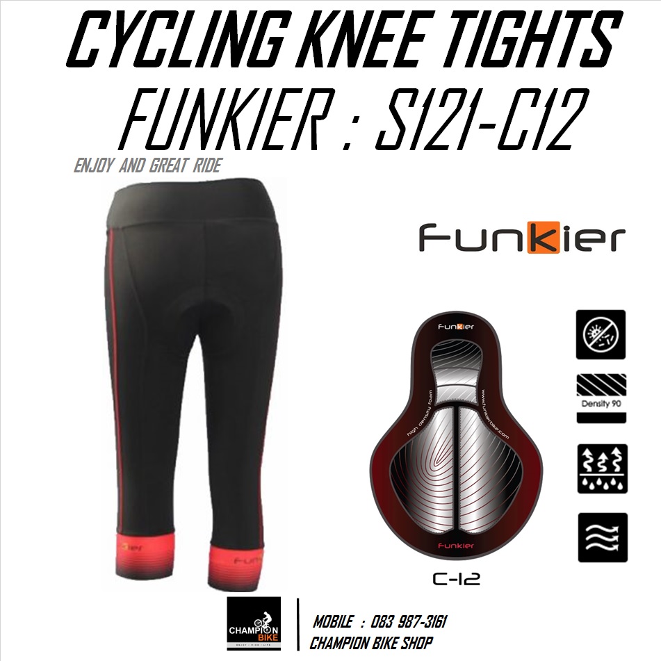 กางเกงปั่นจักรยานผู้หญิง ขา3ส่วน FUNKIER : S121-C12 GENTS LADIES PRO KNEE TIGHTS สีดำ-ชมพู