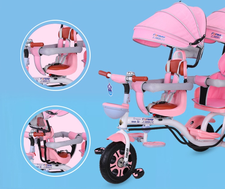 รถสามล้อเด็กแฝด มัลติฟังชั่น2in1 มีคันบังคับเข็น ปรับใช้เป็นรถเข็นได้ TP 21521