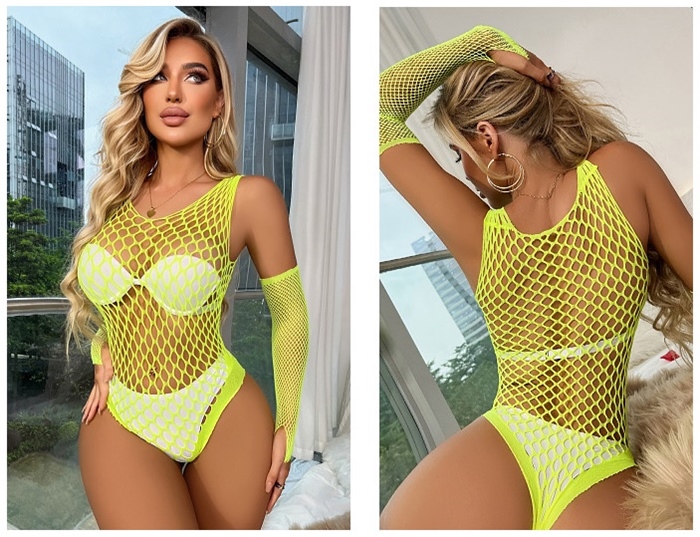 K131 ชุดตาข่ายเซ็กซี่ บอดี้สูทตาข่าย ชุดว่ายน้ำตาข่าย ตัวชุดสวมใส่แบบคล้องไหล่ มาพร้อมกับถุงมือปลายเปิดแบบเกี่ยวนิ้วโป้งตามรูปถ่ายสินค้าจริงเลยค่ะ