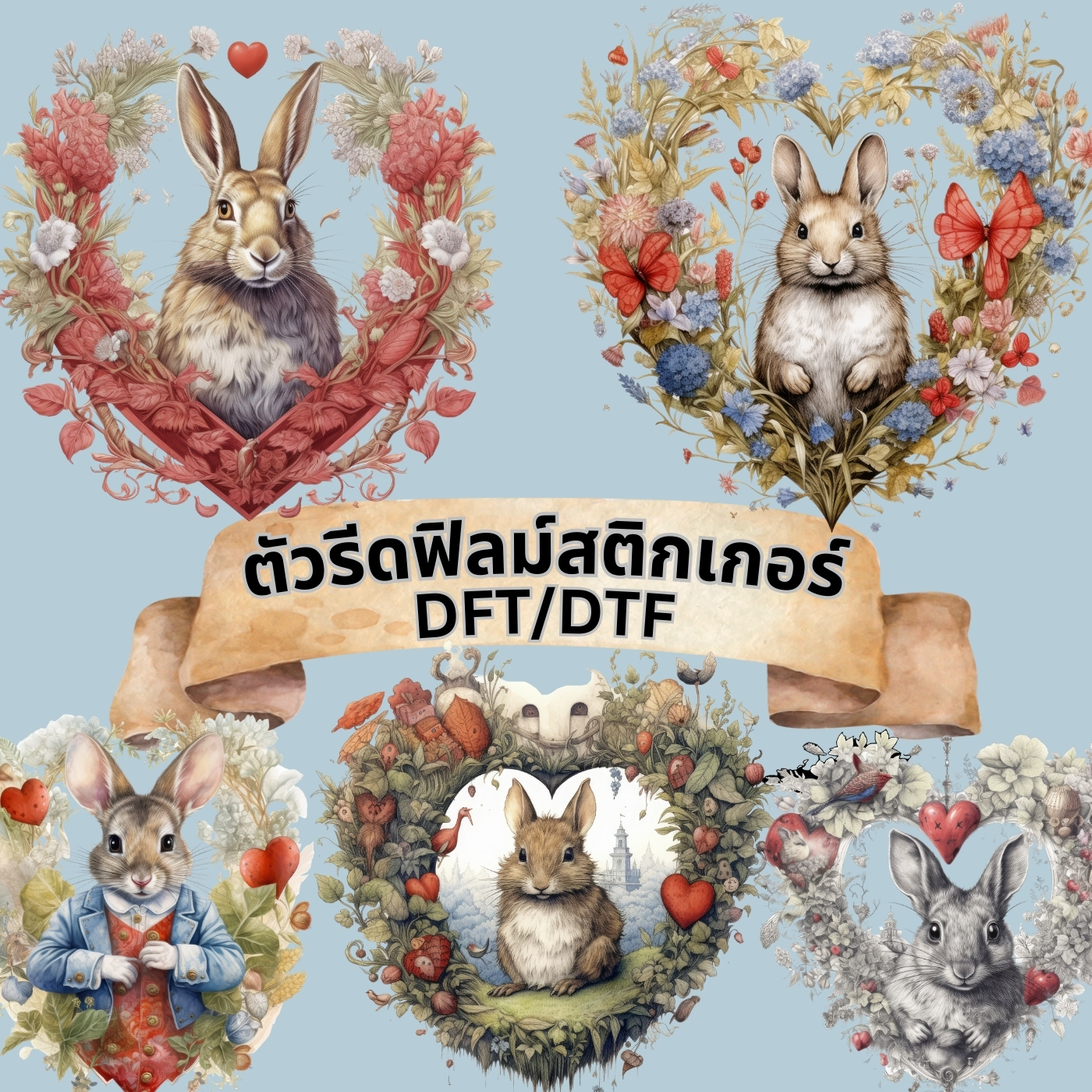 ตัวรีดติดเสื้อ กระต่าย เทพนิยาย ฟิลม์รีดร้อน พิมพ์ลาย สติกเกอร์รีดติดเสื้อ สกรีนลาย ฟิลม์ DFT DTF
