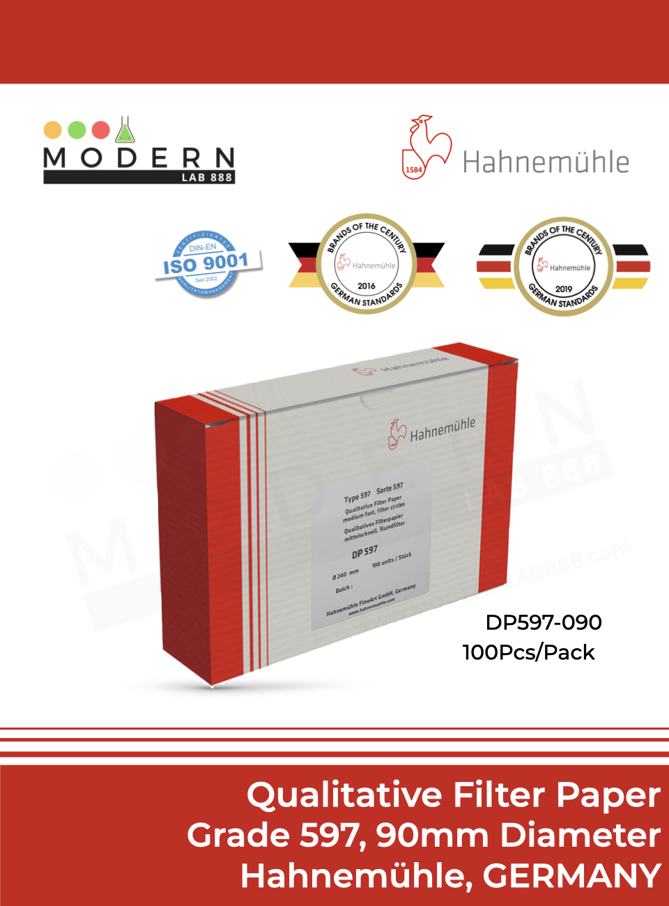 Qualitative Filter Paper, Grade 597, 90mm - Hahnemühle, กระดาษกรองเบอร์ 2, เยอรมนี