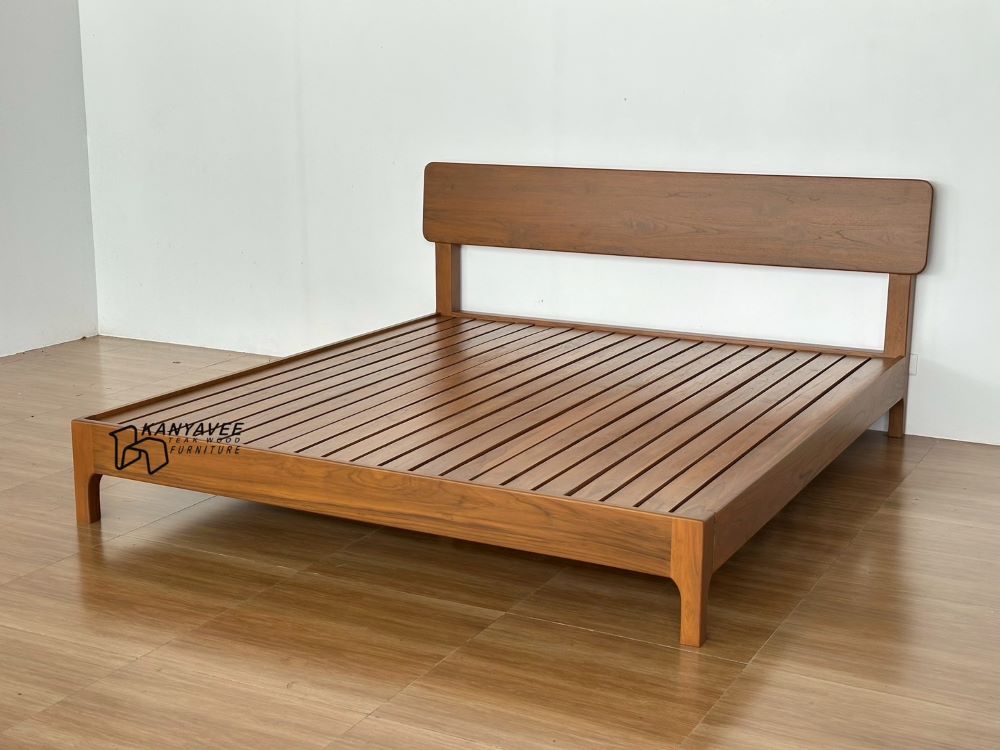 เตียงมินิมอลพื้นระแนงไม้สัก 6 ฟุต