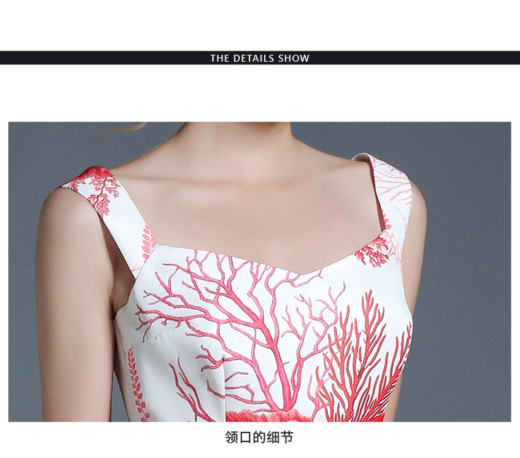 ชุดเดรสสายเดี่ยวสีขาวลายดอกไม้สีแดง ส่งฟรี ems