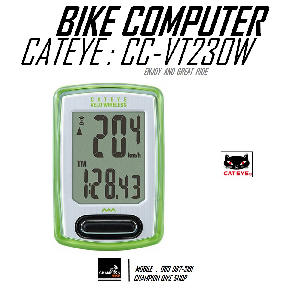 ไมล์วัดวามเร็วจักรยาน CATEYE : VT230W VELO WIRELESS BIKE COMPUTER สีเขียว