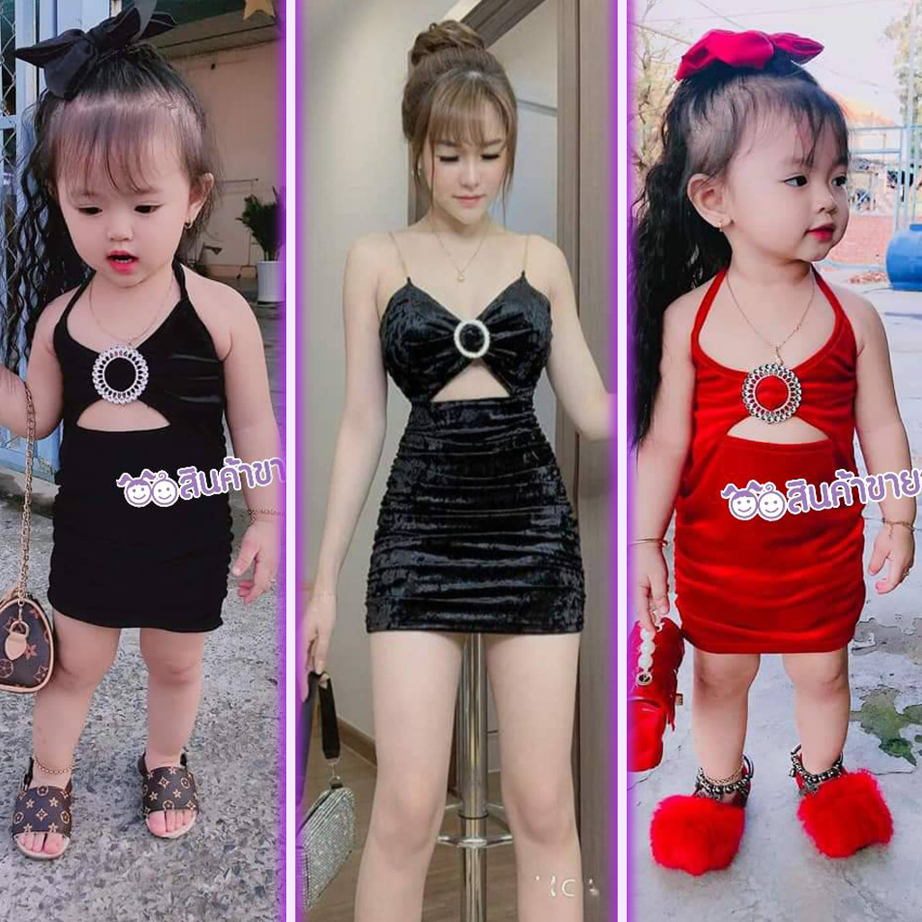 ND07/-- เดรสเจ้กจี้ กำมะหยี่ งานหรู ดูแพง แต่ราคาถูก