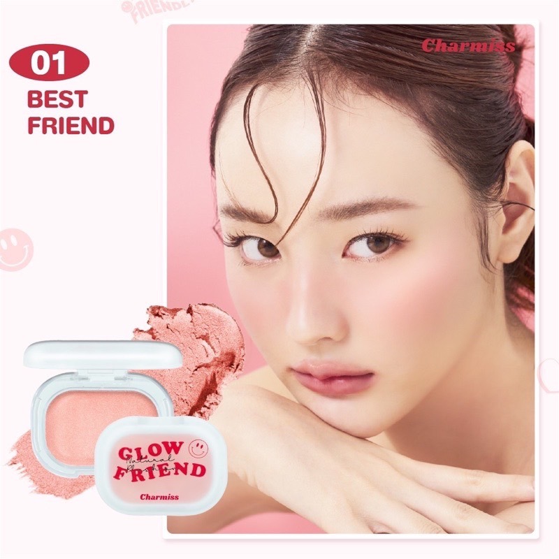 Charmiss Glowfriend Natural Blush On 4g #01 Best Friend ชาร์มิส โกลว์เฟรนด์ เนอเชอรัล บลัช ออน 4g บลัชออนเนื้อโมจิชาร์มิส นุ่ม แต่ไม่เหนียวเหนอะหนะ สี 01 Best Friend – สีพีชชมพูประกายชิมเมอร์