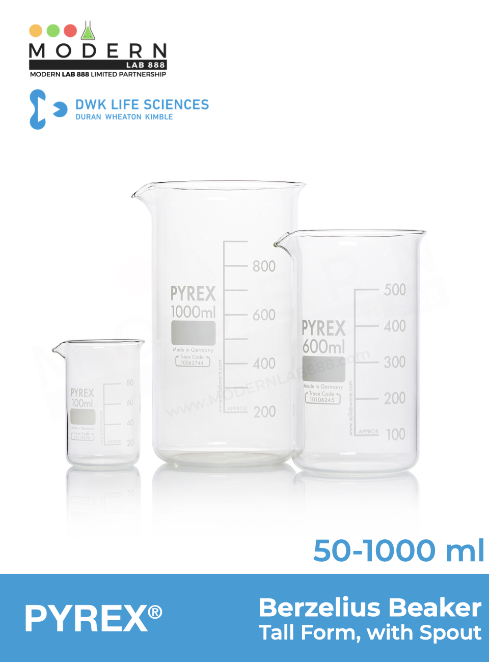 บีกเกอร์ทรงสูงมีพวยเท / Berzelius Beaker, Tall Form, with Spout, PYREX