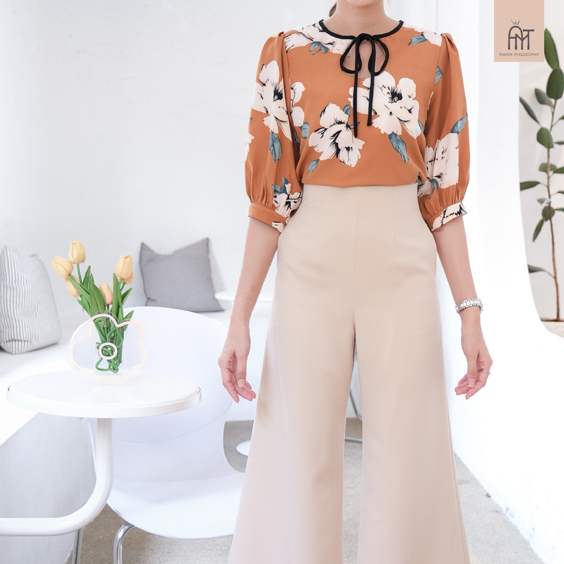 AMATA กางเกง HAVANA สีครีม