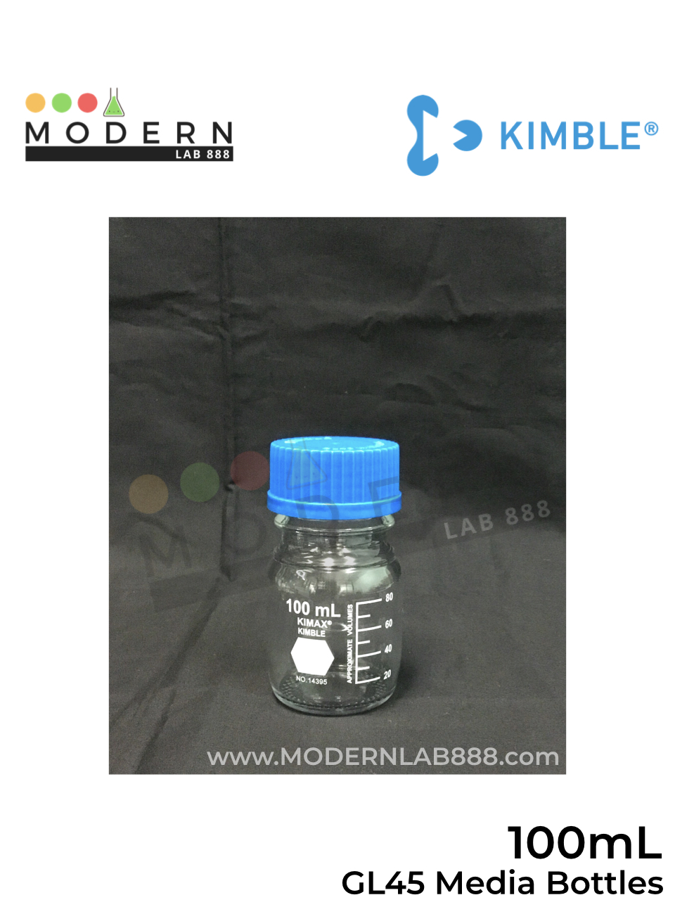 100 mL ขวดมีเดีย / GL45 Media Bottles with Blue PP Caps