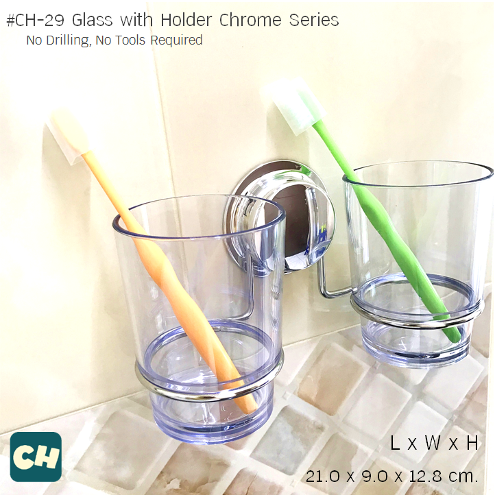 CH-29 แก้วคู่ พร้อมที่ยึด รุ่น Chrome Series ไม่ต้องเจาะผนัง