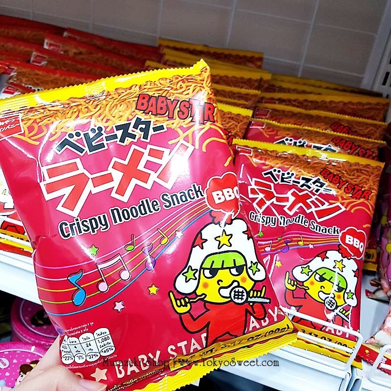 Baby Star BBQ เบบี้สตาร์ นูเดิ้ล สแน็ค มาม่าญี่ปุ่นกรอบแบบเส้นฝอย รสบาร์บีคิว บรรจุ 90 กรัม