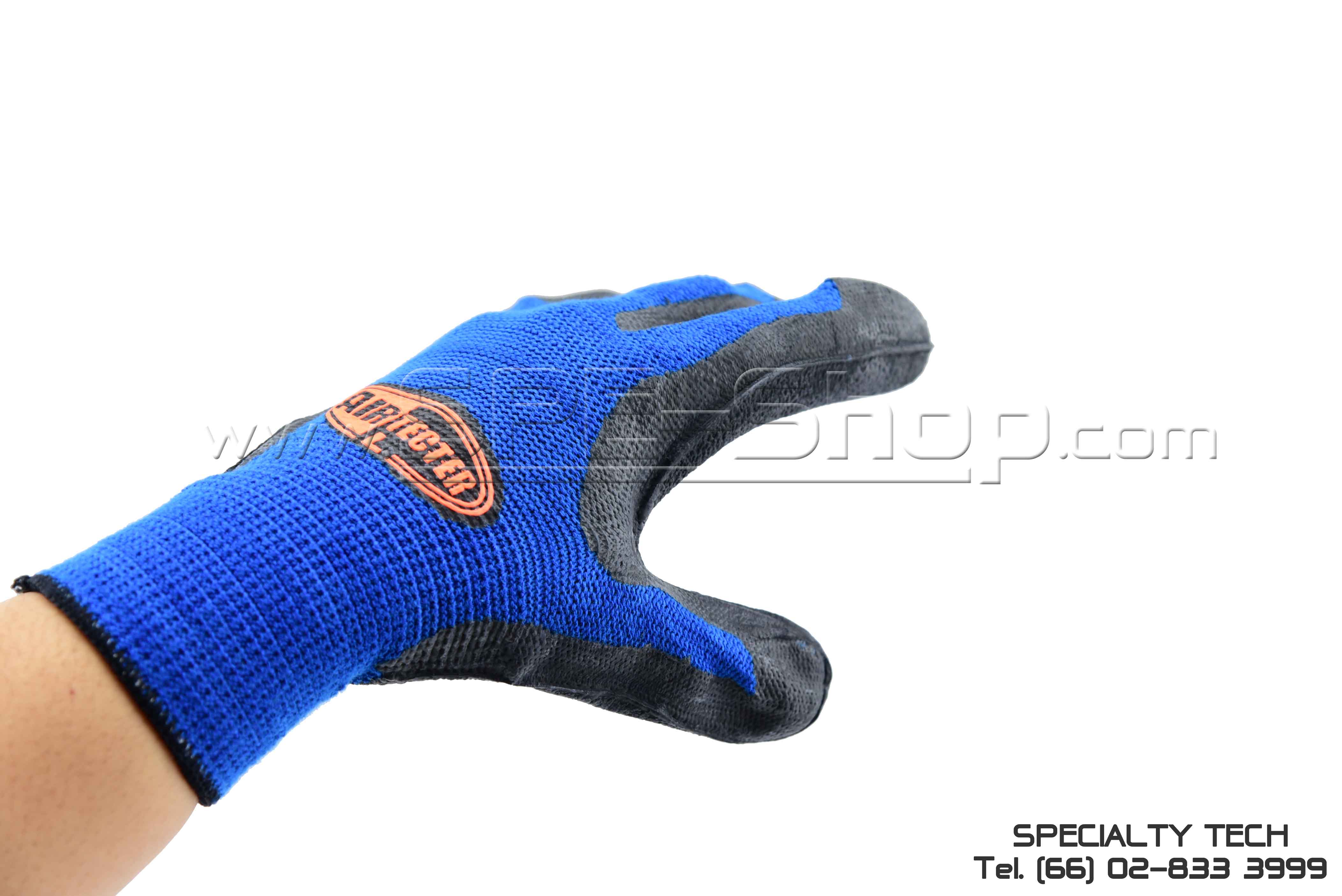 ถุงมือถักกันลื่น เคลือบโฟม สีฟ้า Foamed Rubber Palm Coated Glove