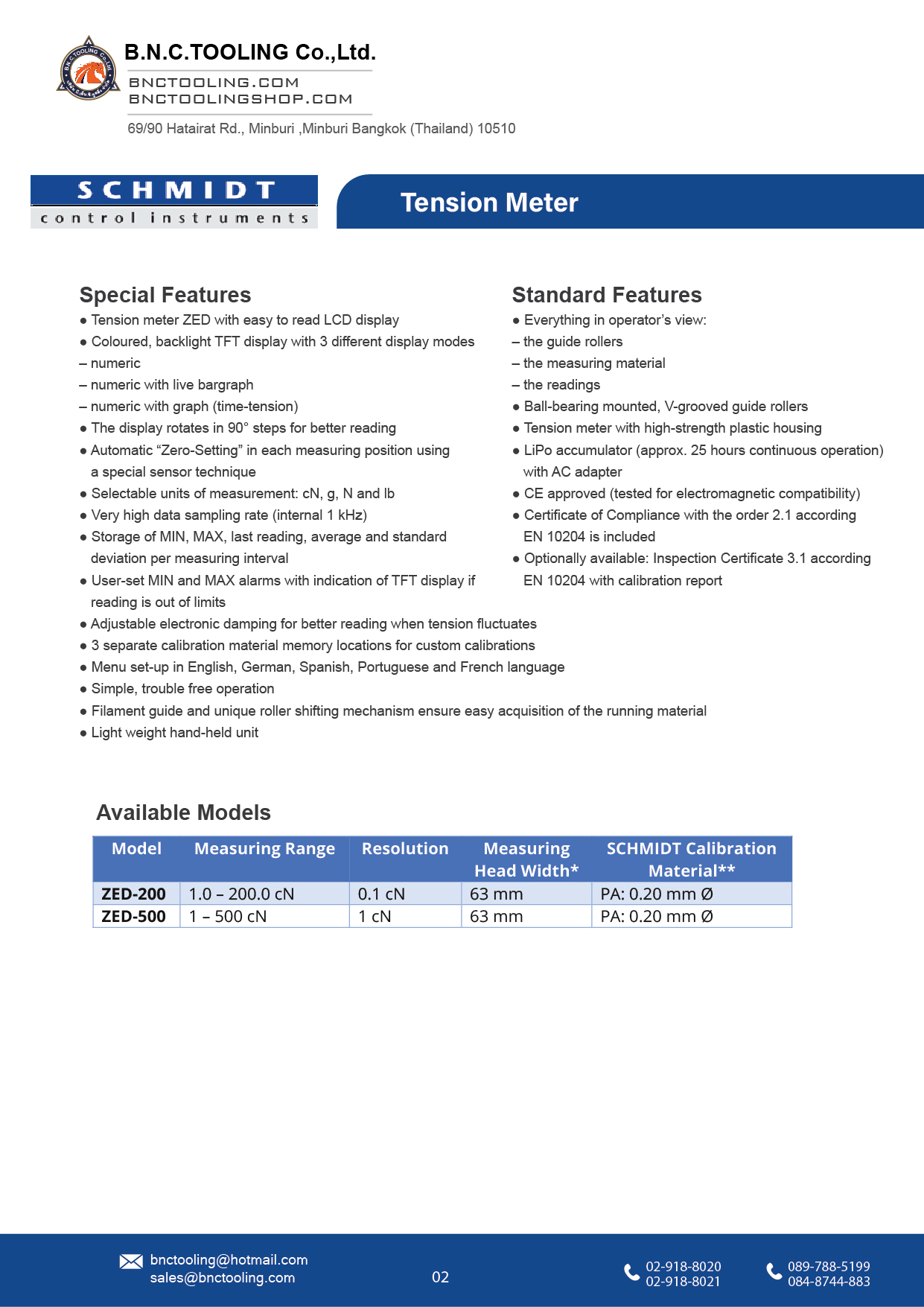 SCHMIDT,2 Tension ranges available from 1.0-200.0 cN up to 1-500cN,ZED