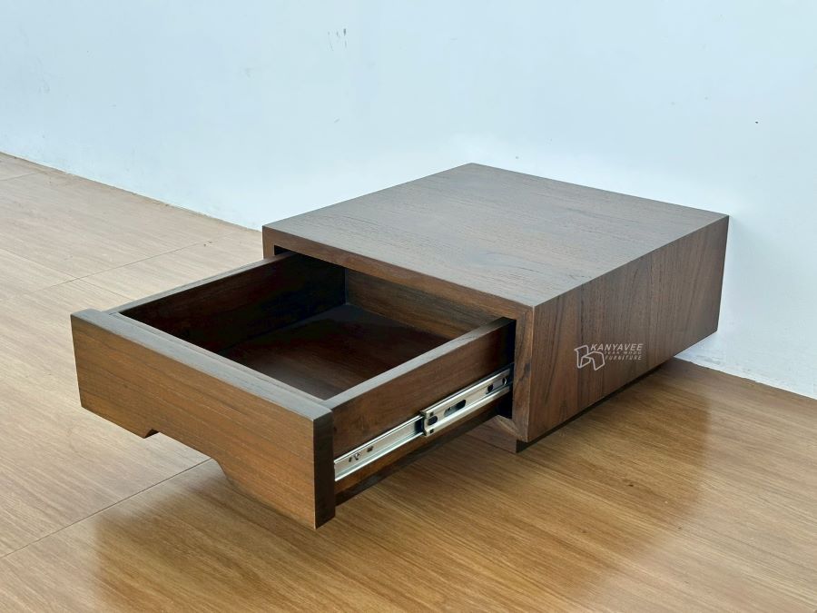 ตู้ลิ้นชักข้างเตียงไม้สัก สีวอลนัทกึ่งเงา