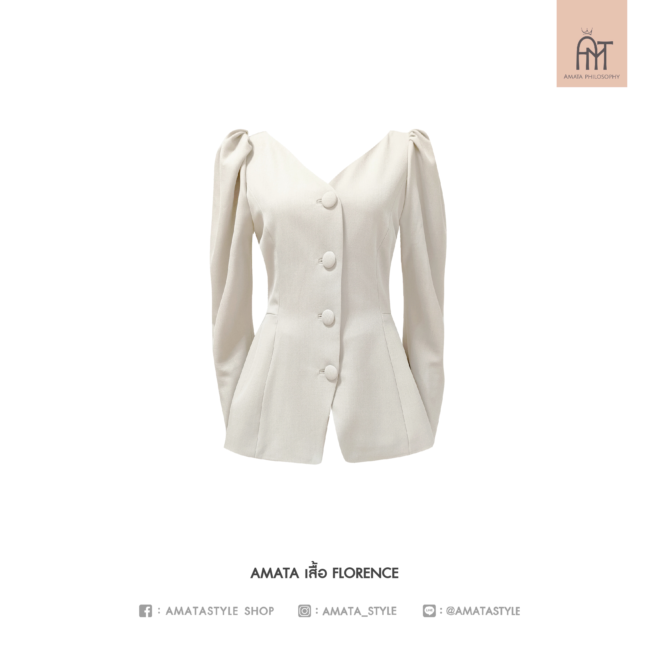 AMATA เสื้อ FLORENCE สีชมพู ครีมเบจ