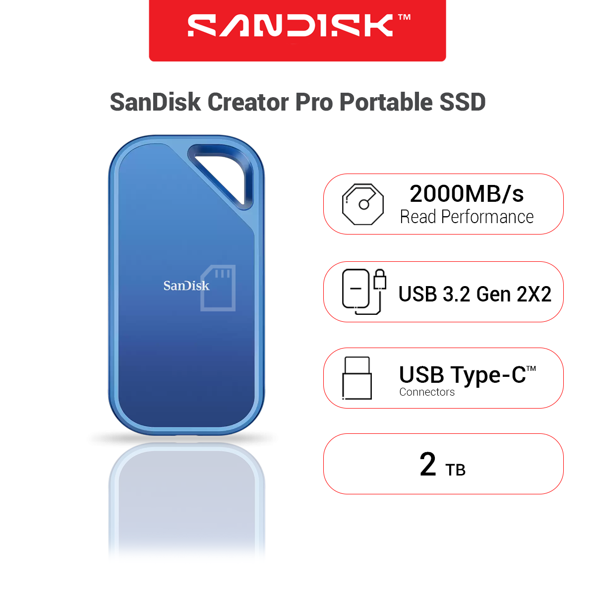 SanDisk Creator Pro Portable SSD - 2TB Speed Up to R 2000Mb/s , W 