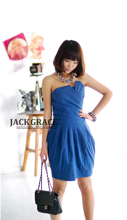 ชุดเดรสยีนส์เกาะอก ส่งฟรี ems