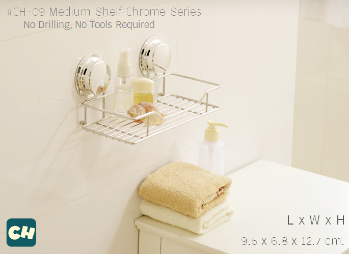 CH-09 ชั้นวางสแตนเลส ขนาดกลาง รุ่น Chrome Series ไม่ต้องเจาะผนัง