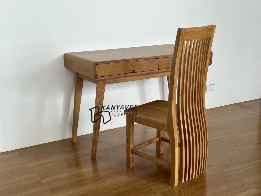 ชุดโต๊ะทำงานมินิมอลไม้สัก สีธรรมชาติ