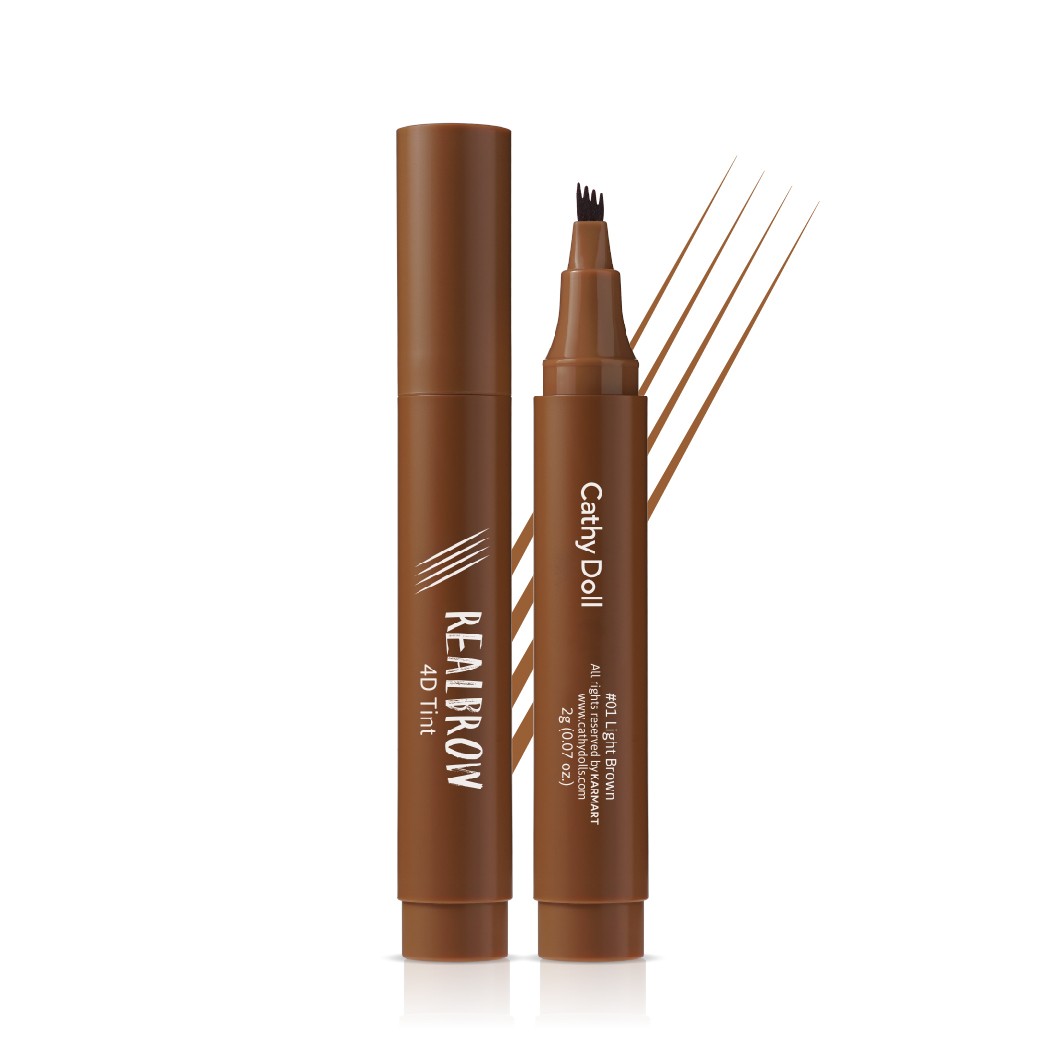 Cathy Doll Real Brow 4D Tint 2g #01LIGHT BROWN เคที่ดอลล์ เมจิกเขียนคิ้ว ทินท์เขียนคิ้ว & หัวแปรงคิ้วสะบัด 2g สี 01 ไลท์บราวน์