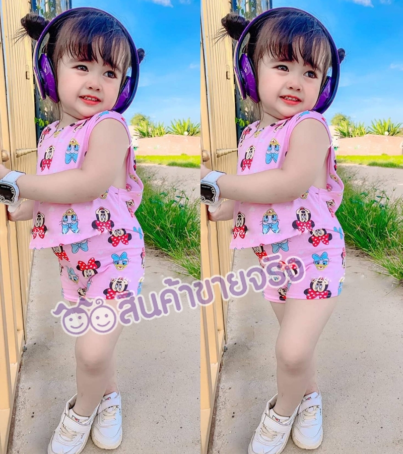 SS21/💜พร้อมส่ง💜ชุดเด็กผู้หญิง set ฮู๊ด mickey สีชมพูหวาน