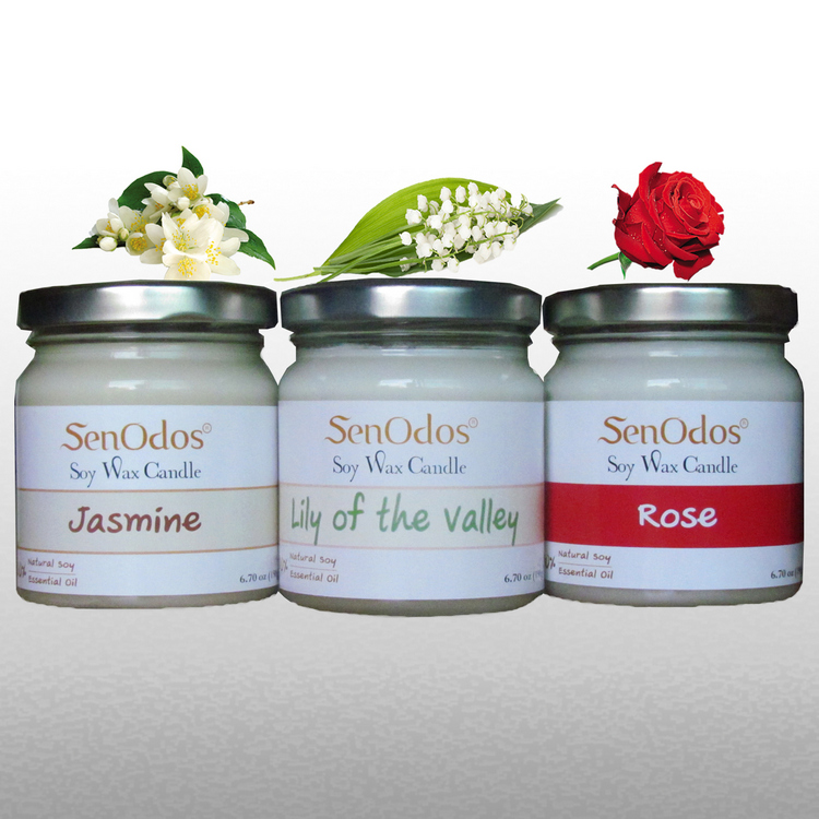 SenOdos เทียนหอมอโรม่า เทียนหอมสปา กลิ่นหอมดอกไม้โรแมนติค Romantic Floral Set - Soy Candles 190g x2กลิ่น (มะลิ,กุหลาบ)