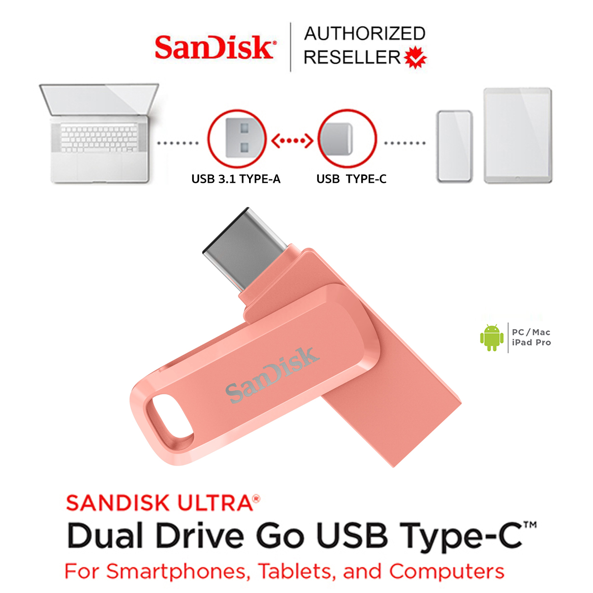 SanDisk Ultra Dual Drive Go USB Type-C (SDDDC3 Peace) หัว USB Type C - USB A Flash Drive สำหรับ iPhone15 iPadPro Android แอนดรอยด์ และ Computer คอมพิวเตอร์ (ความจุ 64GB ,128GB,256GB ,512GB) ประกัน 5 ปี