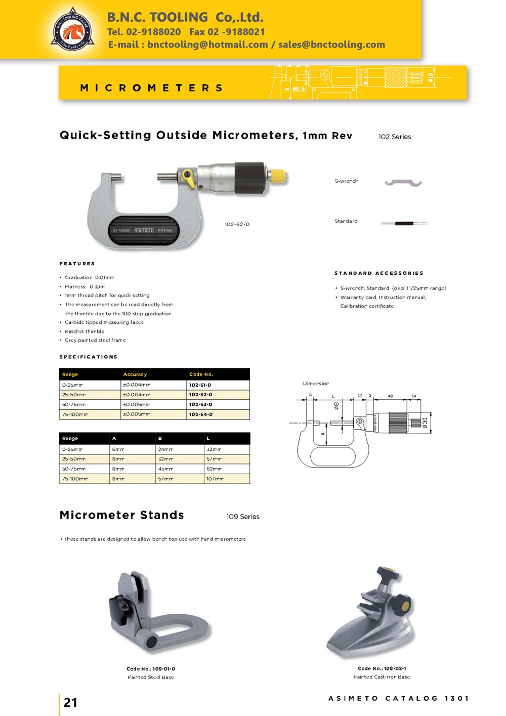 ASIMETO,P21,Micrometer Stands,109-01-0/109-02-1