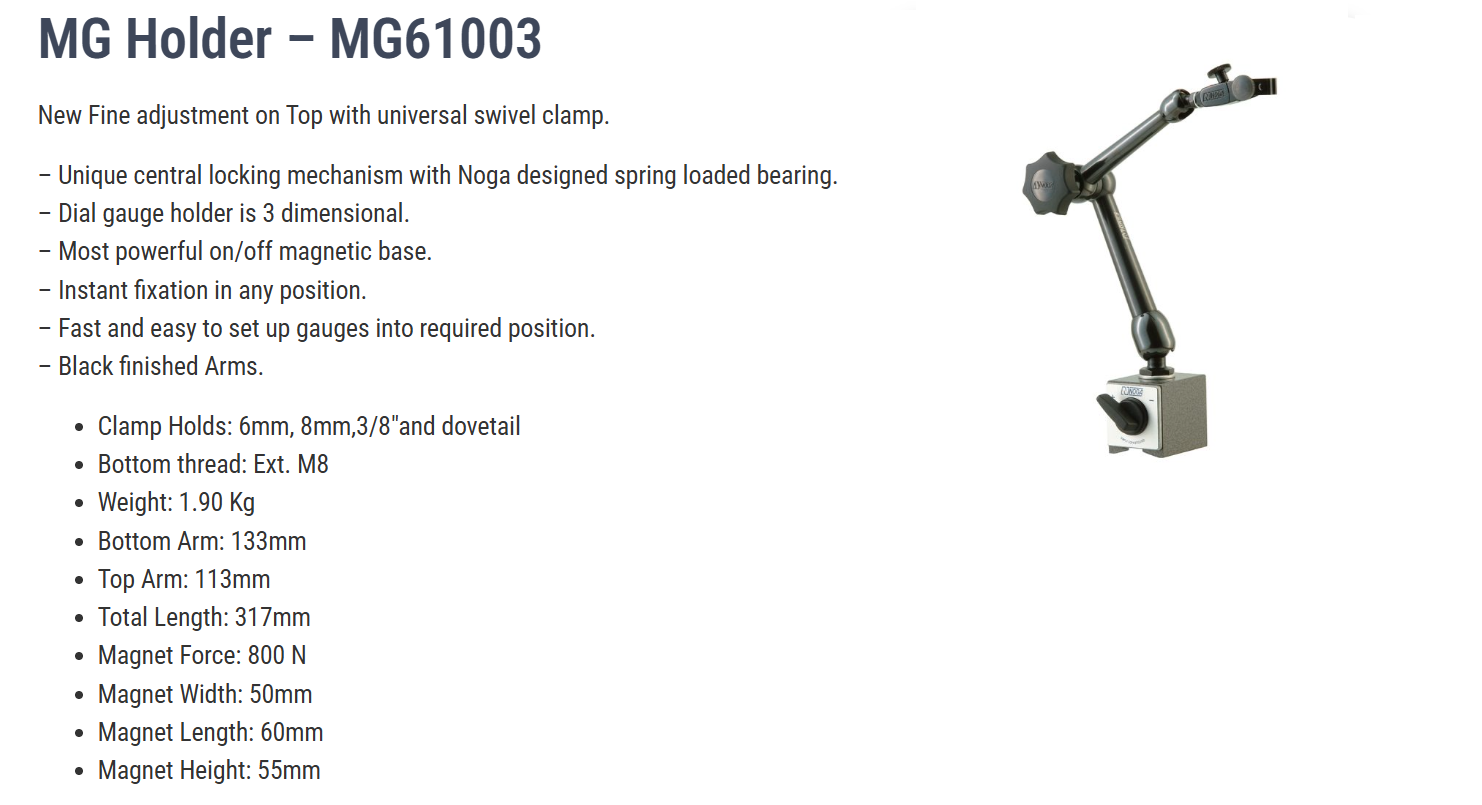 ขาแม่เหล็กจับไดอัลเกจ, Brand Name NOGA , Model Name Articulated Holder Fat, Model Number :MG61003