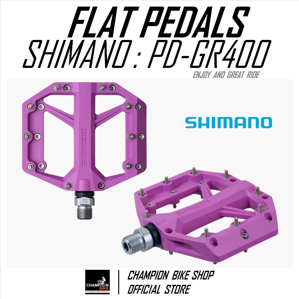 บันไดเสือภูเขา บันไดทัวร์ริ่ง บันไดซิตี้ไบค์ SHIMANO : PD-GR400 AM TL MTB FLAT PEDALS สีม่วง
