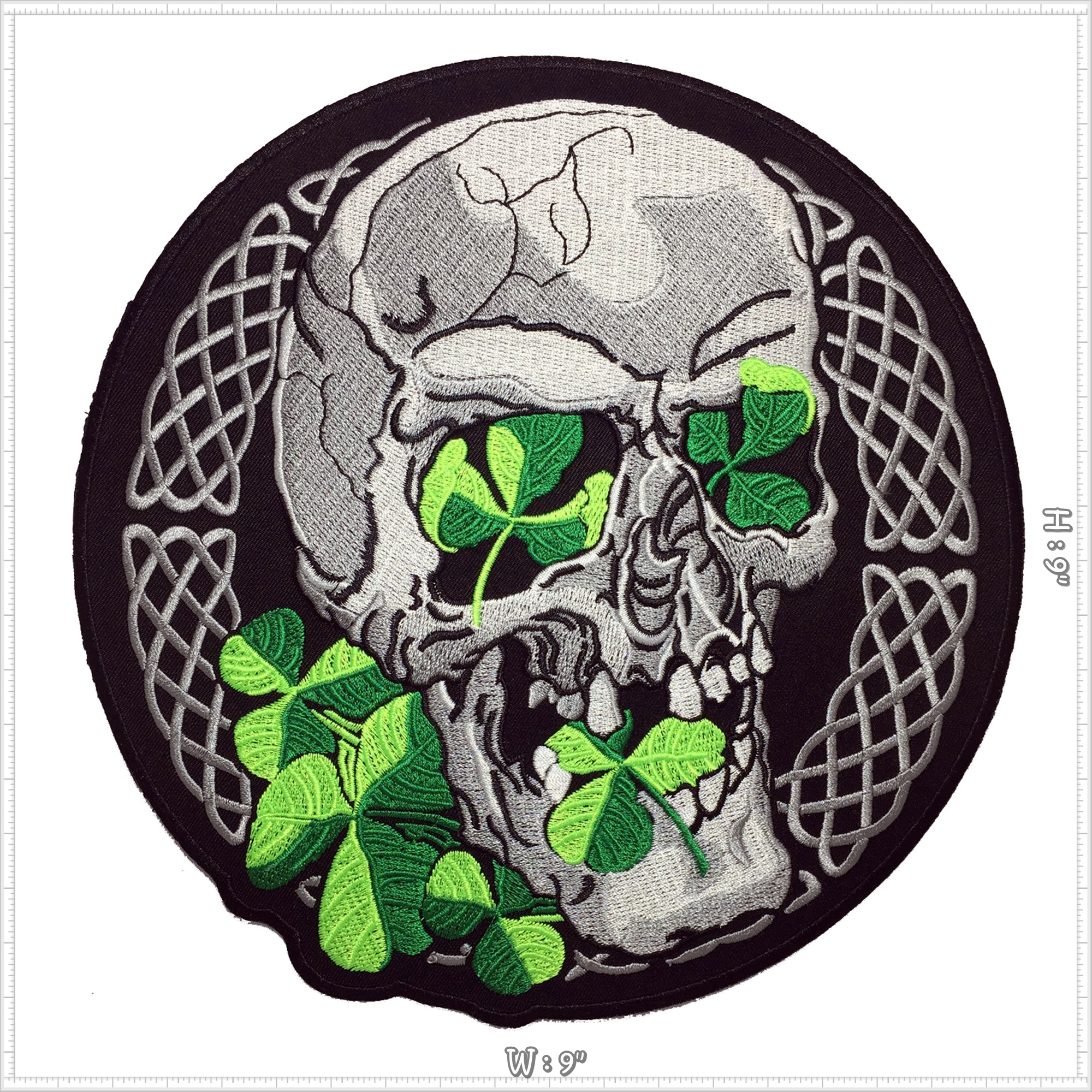 กะโหลก ไอริช ตัวรีดติดเสื้อ อาร์มรีด อาร์มปัก ตกแต่งเสื้อผ้า หมวก กระเป๋า แจ๊คเก็ตยีนส์ Embroidered Iron on Patch ไซส์ใหญ่
