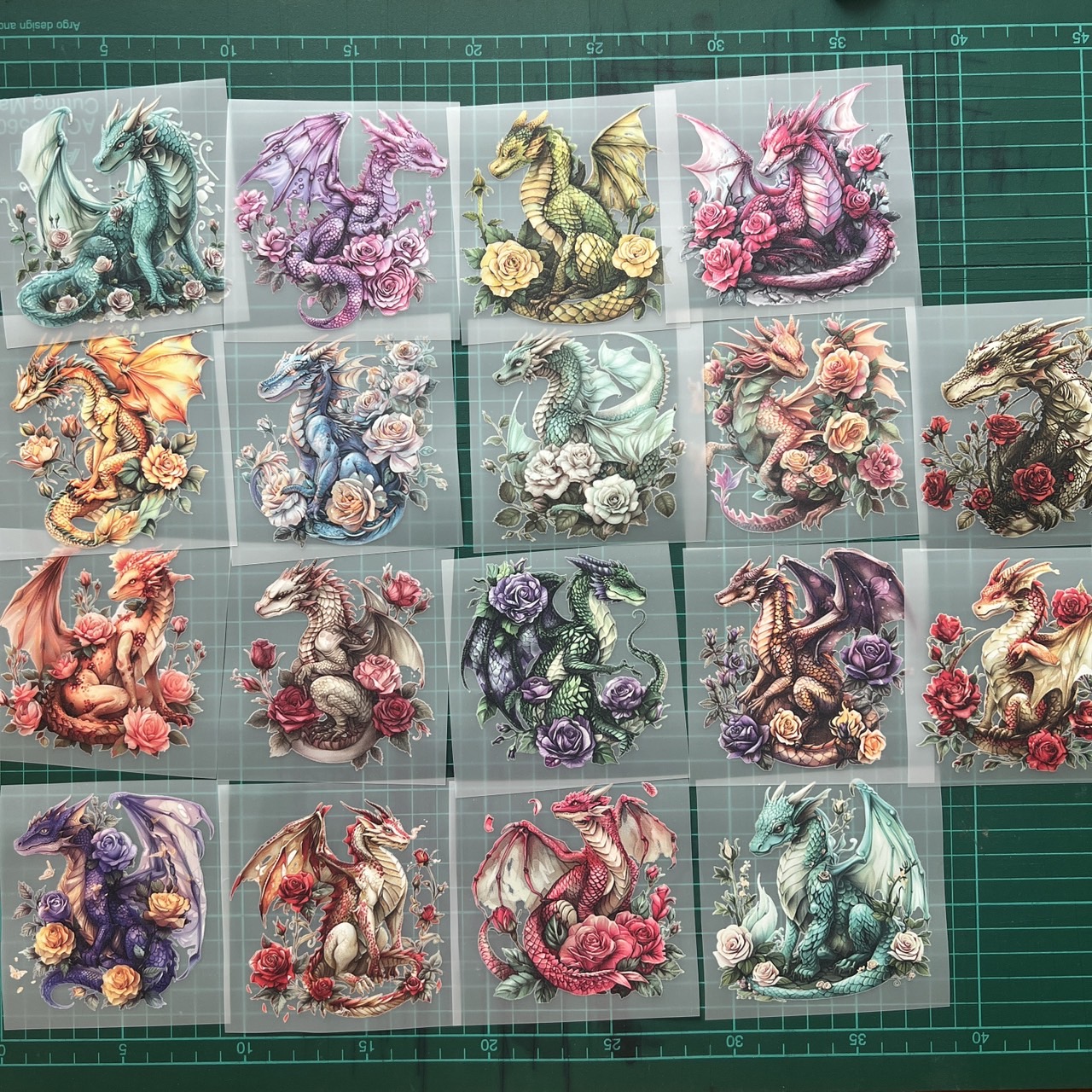 ตัวรีดติดเสื้อ มังกร ดอกไม้ ฟิลม์รีดร้อน พิมพ์ลาย สติกเกอร์รีดติดเสื้อ สกรีนลาย ฟิลม์ DFT DTF