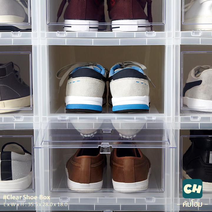 DH-13 กล่องใส่รองเท้า แบบใส ฝาเปิด Drop Front