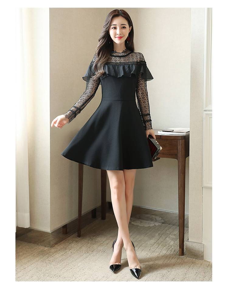 ชุดเดรสสีดำแขนยาว ส่งฟรี ems