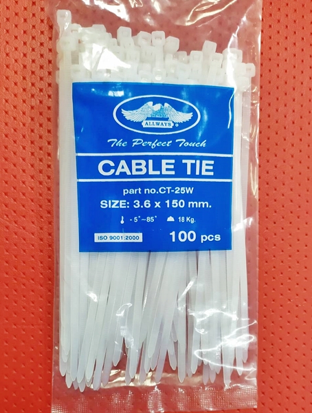 เคเบิ้ลทาย Cable Tie 150 mm.(3.6")สีขาว