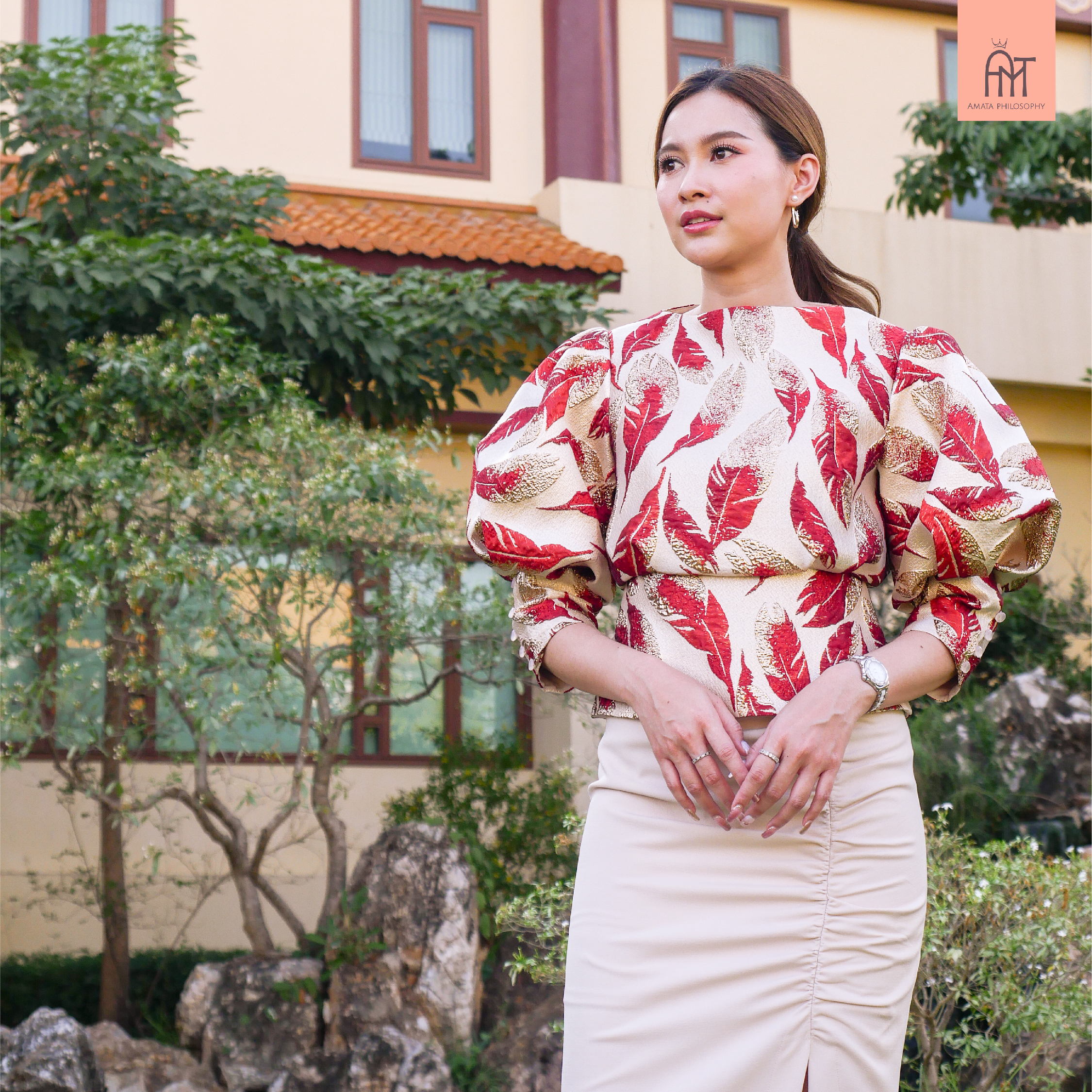 AMATA กระโปรง SICILY สีชมพู แดง