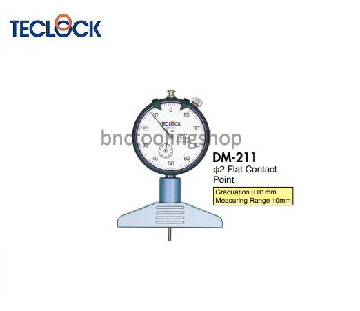 เกจวัดความลึกขนาด 10มิล ความละเอียด 0.01มิล,Dial Depth Gauge Range 10mm Graduation 0.01mm,TECLOCK,DM-211