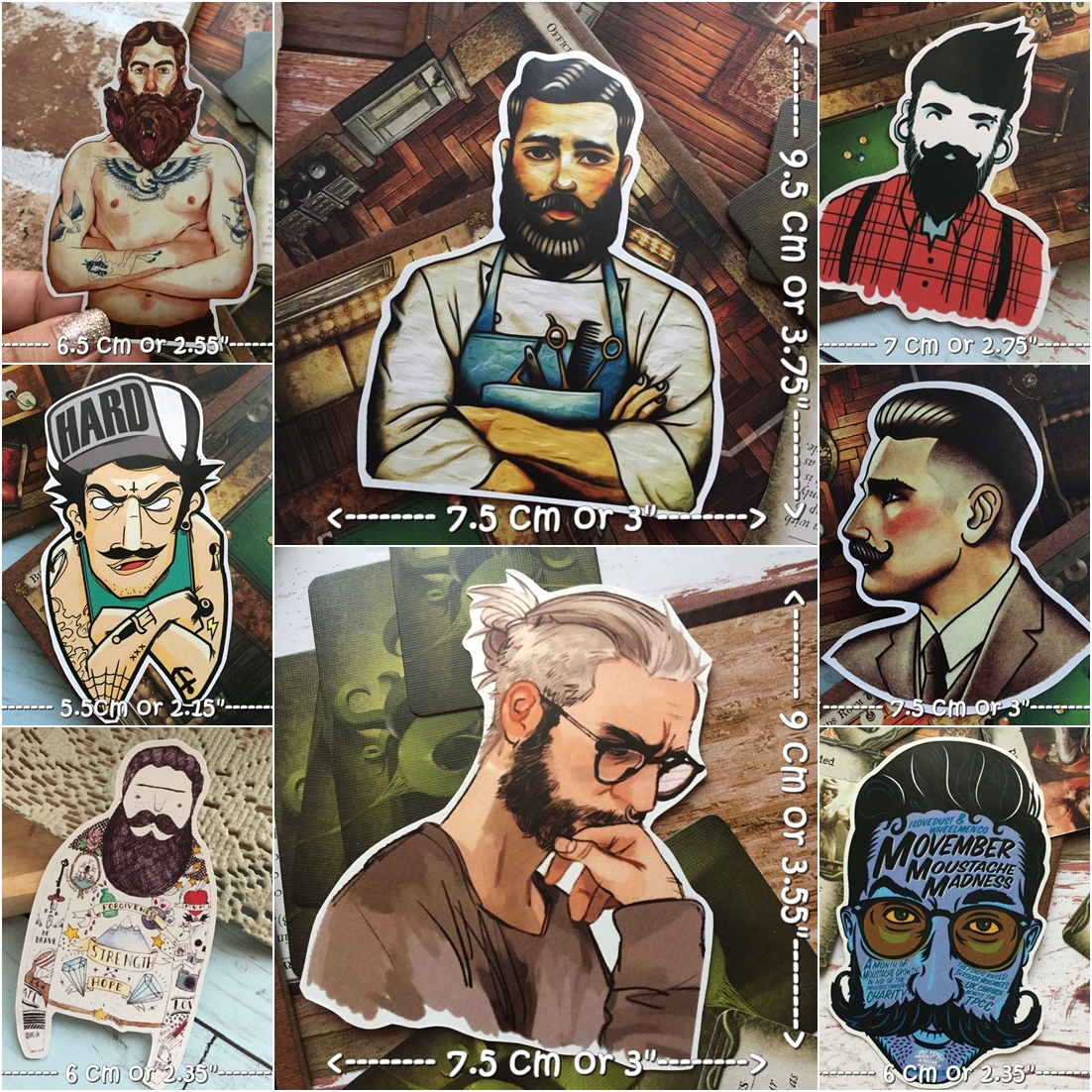 ผู้ชาย บาร์เบอร์ แนววินเทจ สติกเกอร์ เคลือบกันน้ำ ติดกระเป๋าเดินทาง มอเตอร์ไซด์ Laptop เคสโทรศัพท์ กระบอกน้ำ Waterproof Decal Sticker