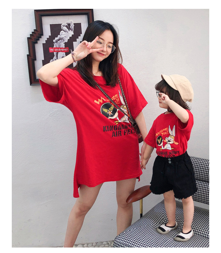 WD14-GD19/🔥พร้อมส่ง🔥ชุดเด็กผู้หญิง ชุดคู่แม่ลูก สีแดง สกรีนด้านหน้า(ขายแยก