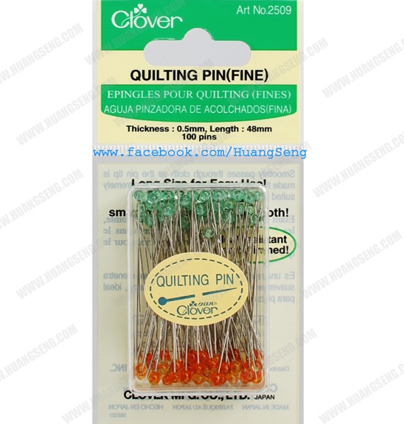เข็มหมุดหัวแก้วQUILTING(FINE) หัวแก้ว CLOVER ขนาด 0.50 x 48mm (100ตัว)
