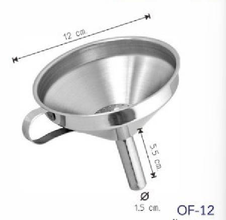 US กรวยกรอกของเหลวสแตนเลสมีหูจับ พร้อมตัวกรอง 12 ซม. (OF-12)