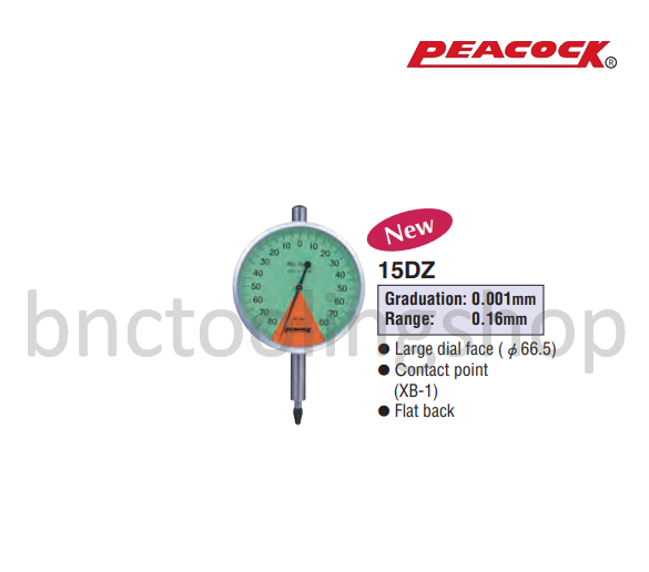 ไดอัลเกจ ขนาด 0.16มิล ความละเอียด 0.001มิล,One Revolution Dial Gauges Range 0.16mm Graduation 0.001mm,Peacock,15DZ