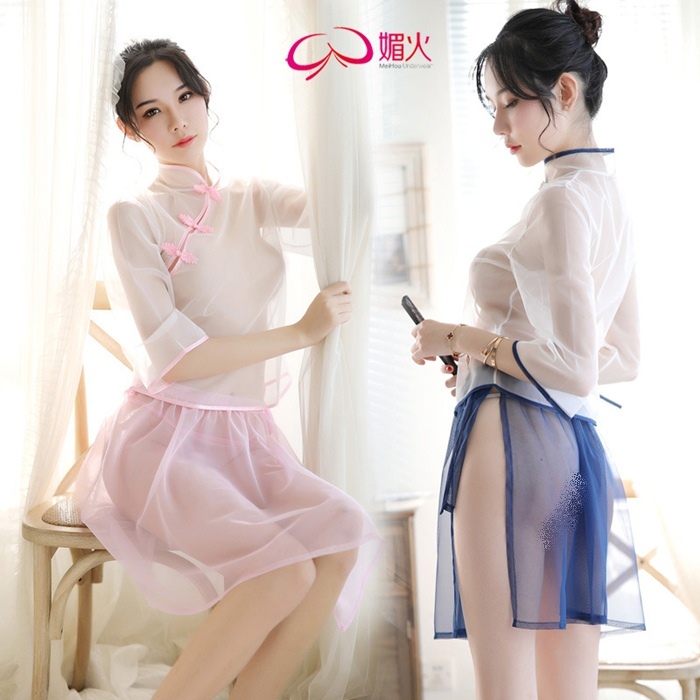 C8011 ชุดจีนโบราณเซ็กซี่ ชุดสไตล์วินเทจย้อนยุคมาในแบบ2ชิ้นประกอบไปด้วย เสื้อซีทรูแขนยาวแต่งกระดุมเชือกแบบชุดจีน กระโปรงสั้นซีทรูแบบผูกข้างตามรูปถ่ายสินค้าจริงเลยค่ะ