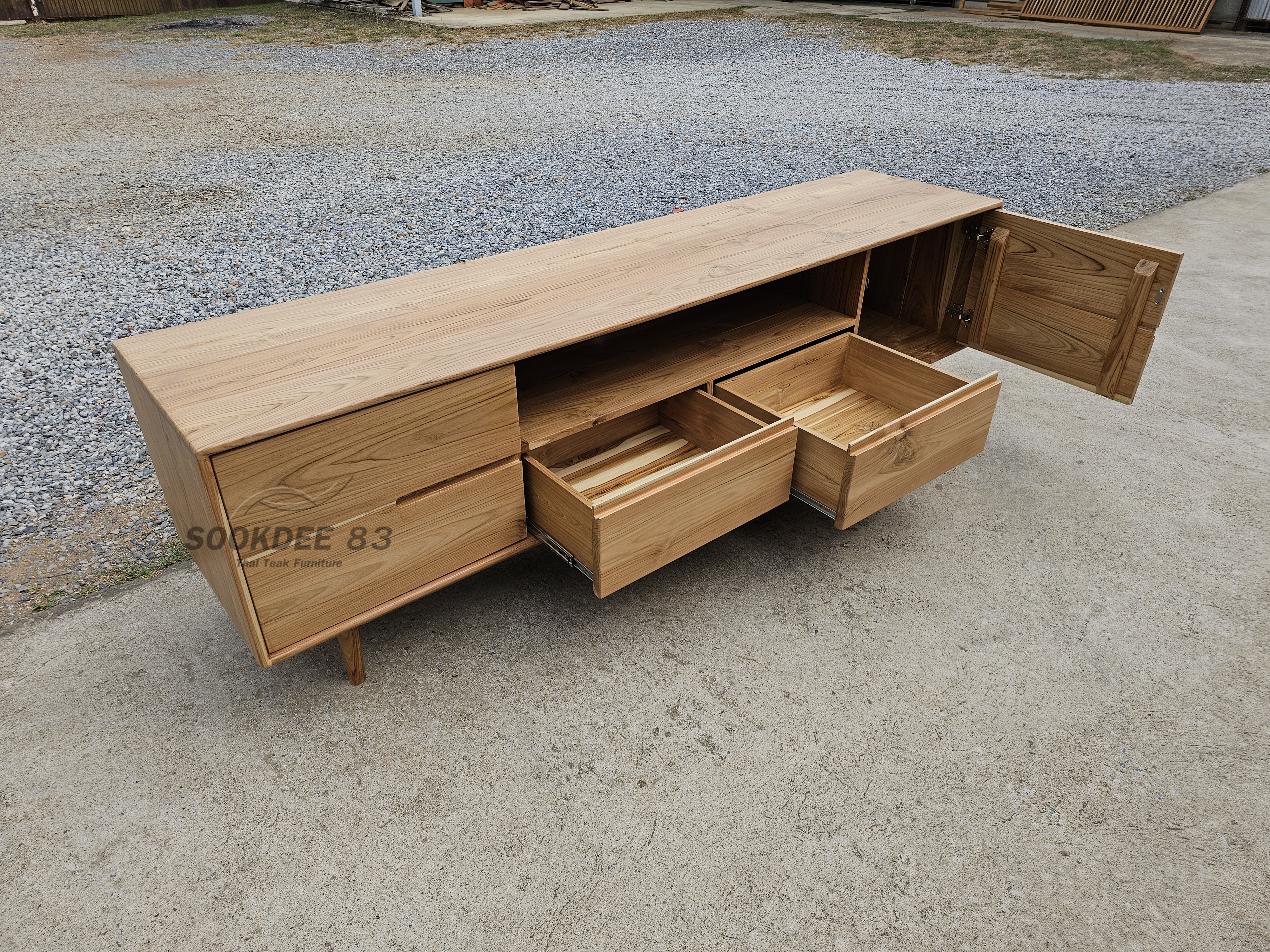 ไซด์บอร์ดบานเปิด 2 ลิ้นชัก ขากลม