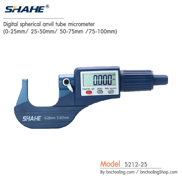 SHAHE,Digital spherical anvil tube micrometer(0-25mm/25-50mm/50-75mm/75-100mm),5212-25