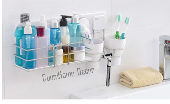 DIY-05 -2 in 1- ชั้นวางอุปกรณ์และที่วางแก้ว x2 ไม่ต้องเจาะผนัง