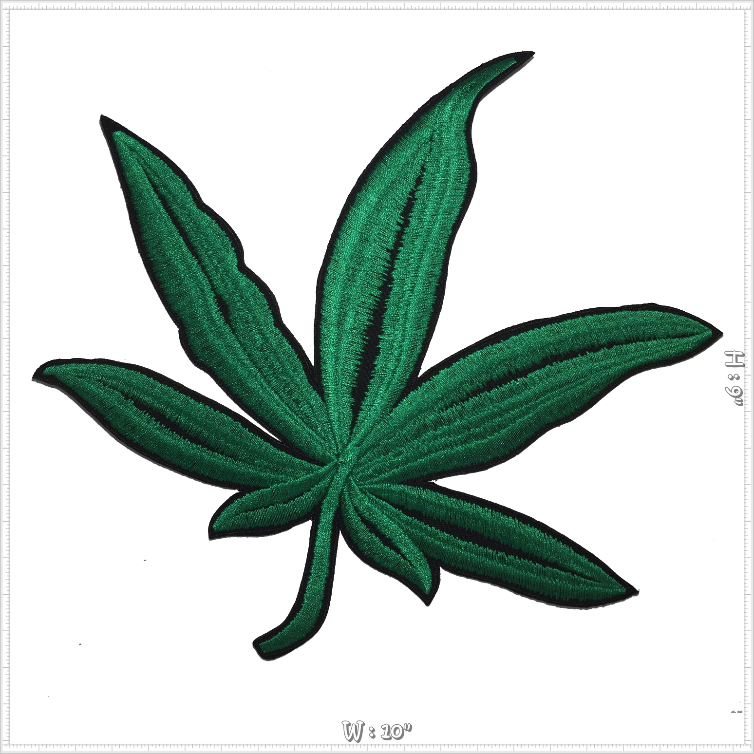 ใบกัญชา สายเขียว ตัวรีดติดเสื้อ อาร์มรีด อาร์มปัก ตกแต่งเสื้อผ้า หมวก กระเป๋า แจ๊คเก็ตยีนส์ Embroidered Iron on Patch ขนาดใหญ่