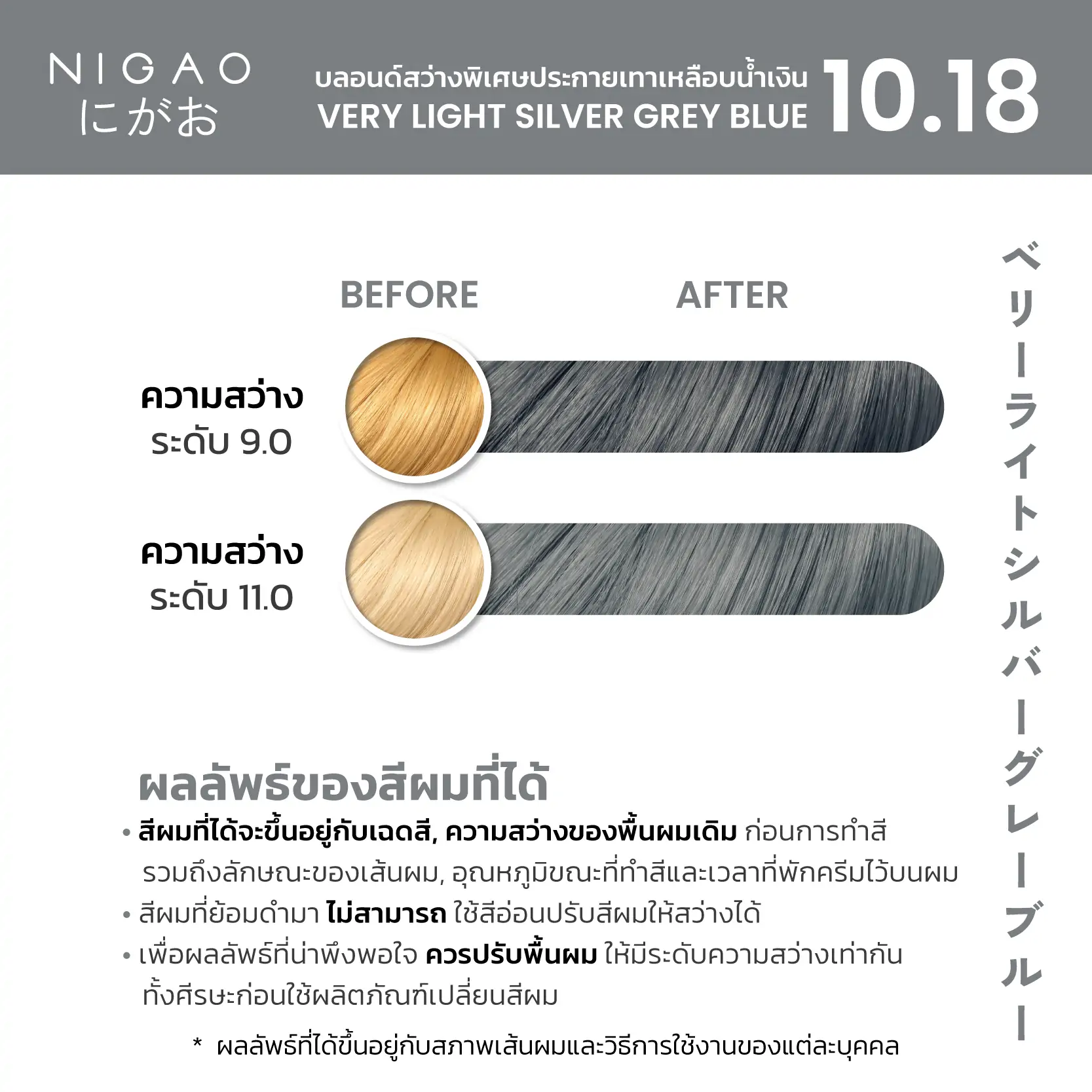 Nigao Hair Color Silver Gray 100 ml. #10.18 Very Light Silver Grey Blue นิกาโอะ ครีมย้อมผมปราศจากแอมโมเนีย 10.18 สีบลอนด์สว่างพิเศษประกายเทาเหลือบน้ำเงิน 100 มล. (ไม่แถมไฮโดรเจน)