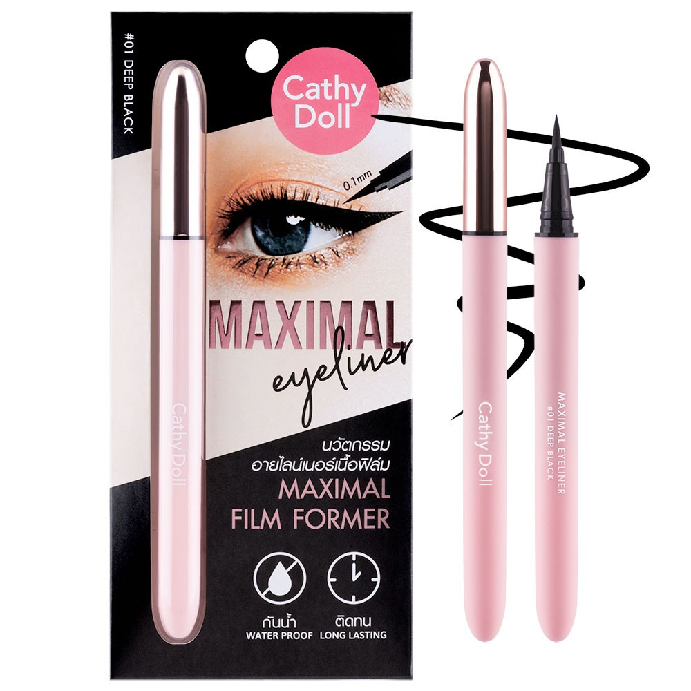 Cathy Doll Maximal Eyeliner 0.7ml. #01 DEEP BLACK เคที่ดอลล์ แม็กซิมอลอายไลน์เนอร์ 0.7 มล. หัวเมจิก กันน้ำ กันเหงื่อ ไม่แพนด้า สี 01 DEEP BLACK