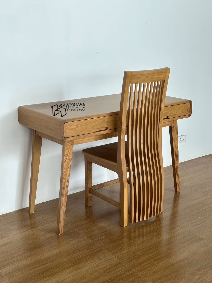 ชุดโต๊ะทำงานมินิมอลไม้สัก สีธรรมชาติ